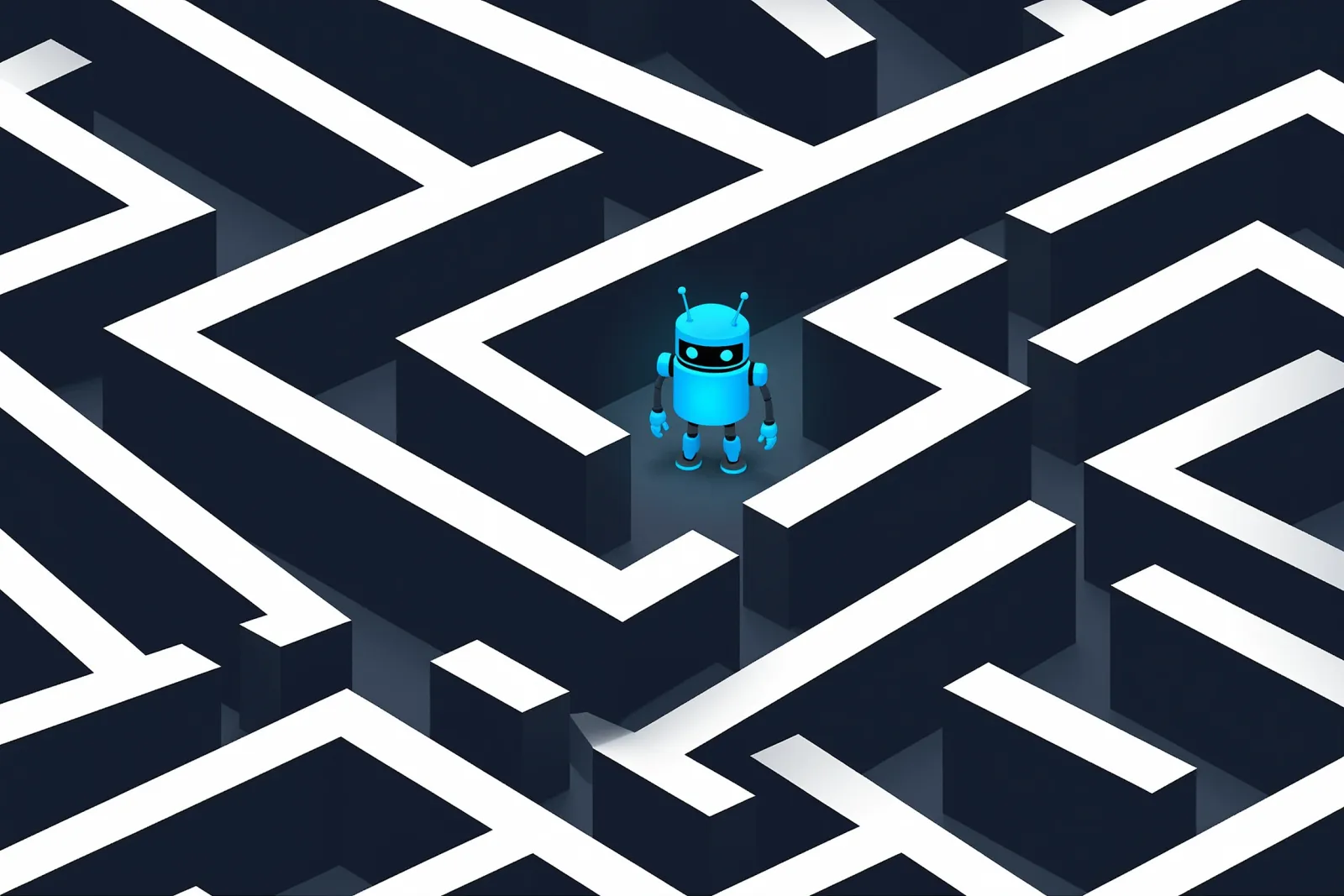 A digital illustration of a web crawler navigating a maze of Robots.txt directives.