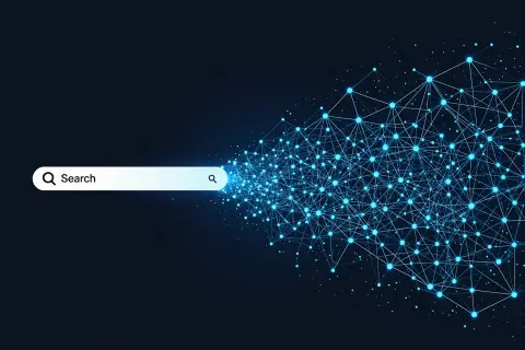 A digital illustration of a search bar transforming into an AI interface, symbolizing the shift in search technology.